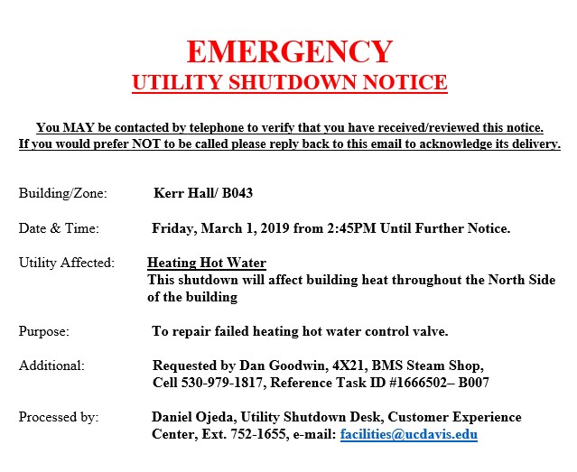 Emergency Utility Shutdown Notice attached to a complaint